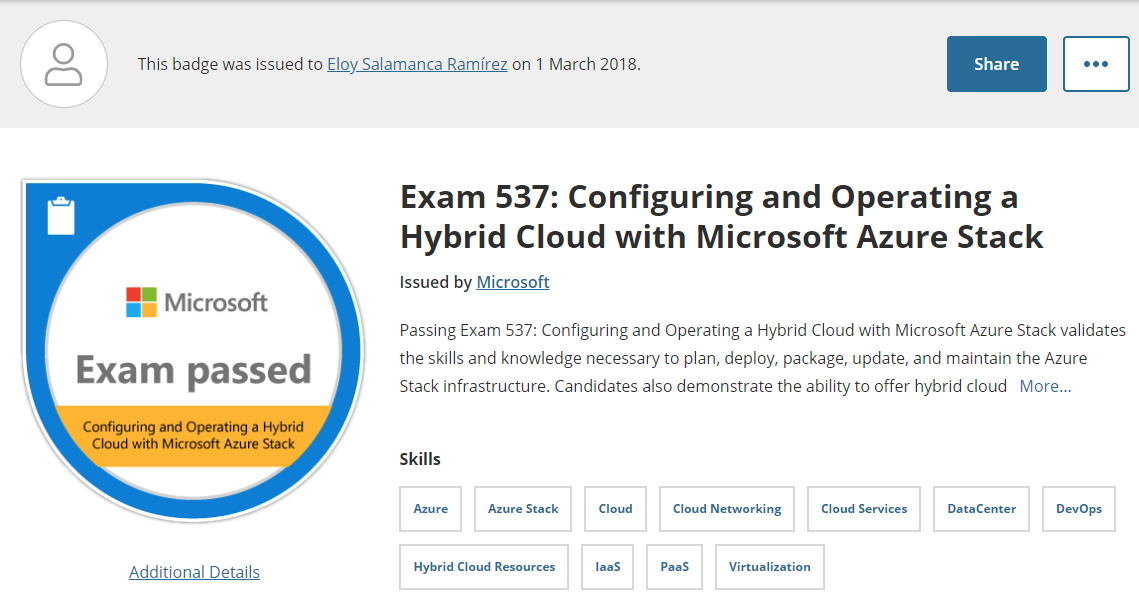 Passed 70 735 Configuring and Operating a Hybrid Cloud with Azure Stack