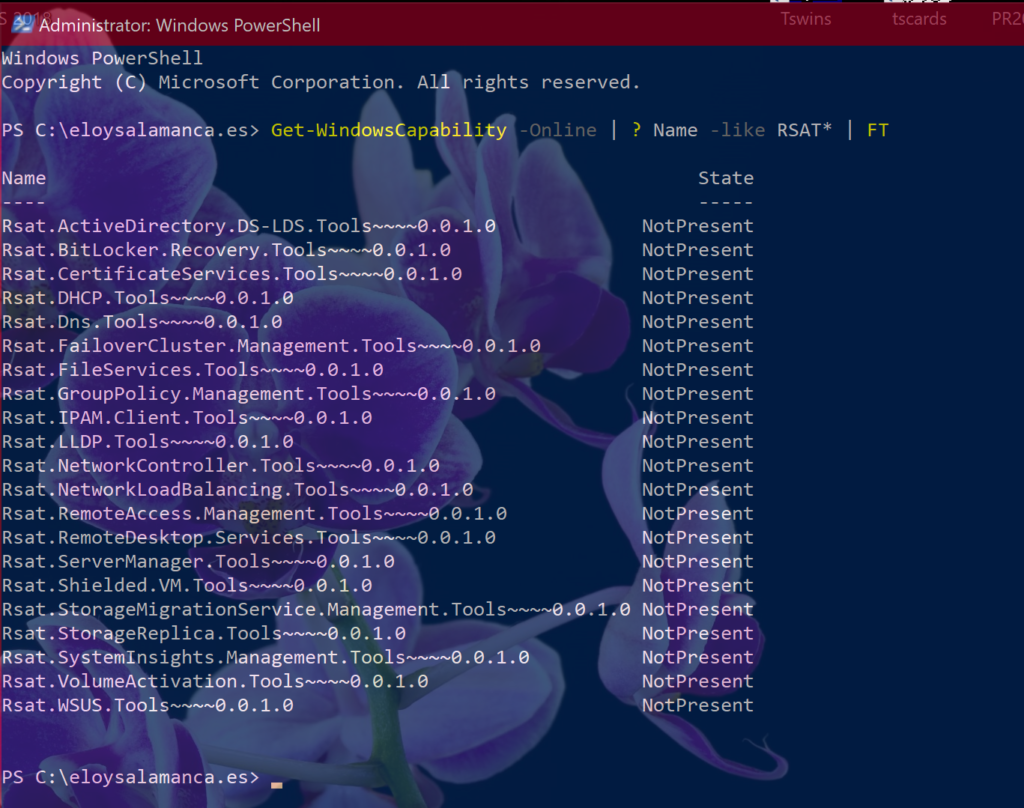 Install Windows 10 RSAT feature by using PowerShell