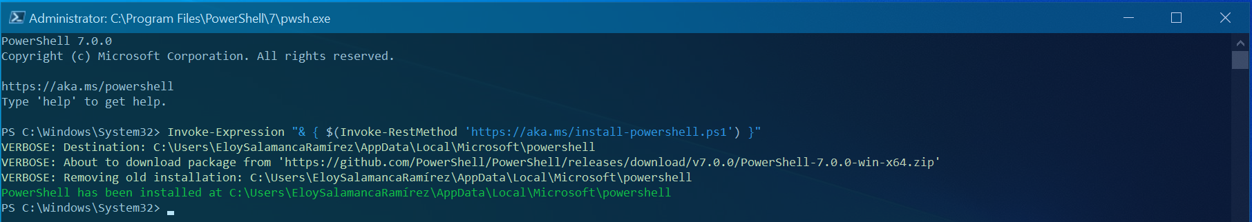 Updating PowerShell to the latest or Preview release via REST method