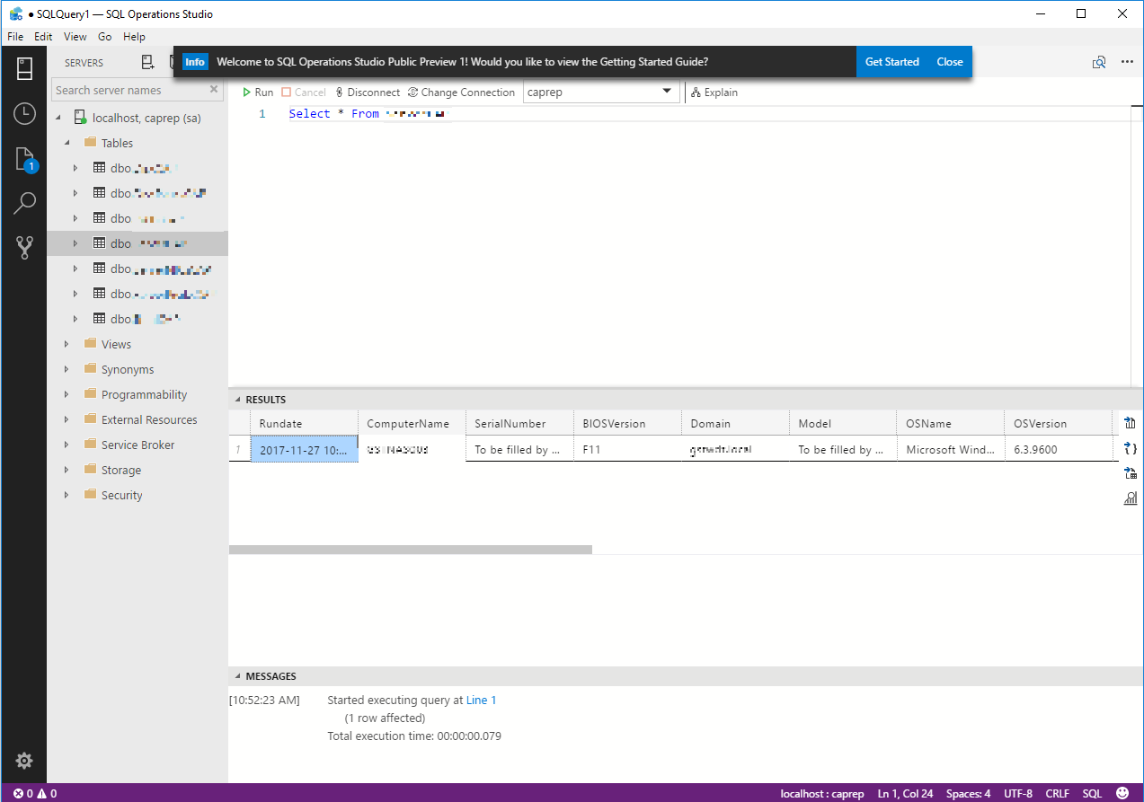 SQL Operations Studio in action