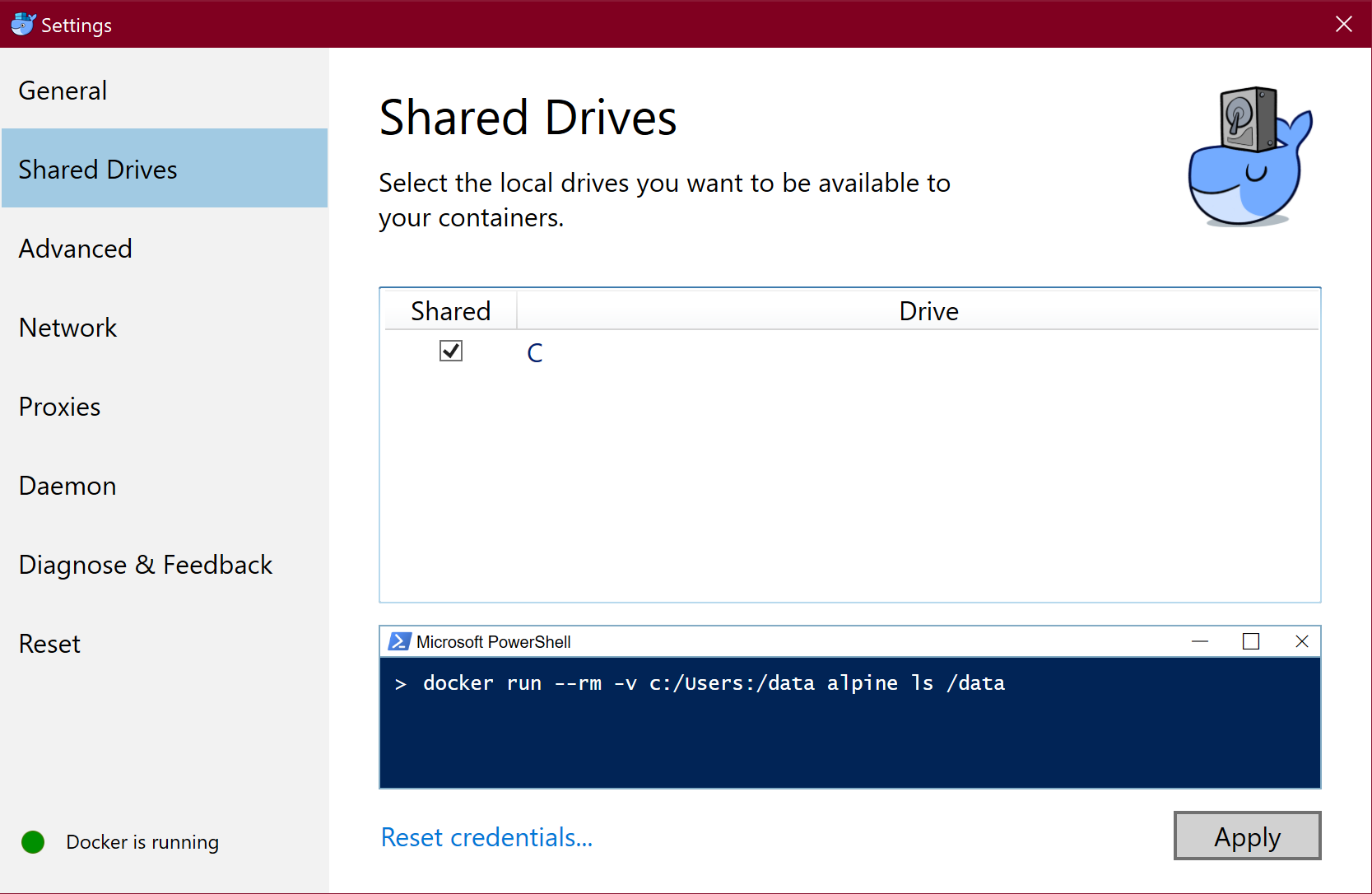 Docker shared drives