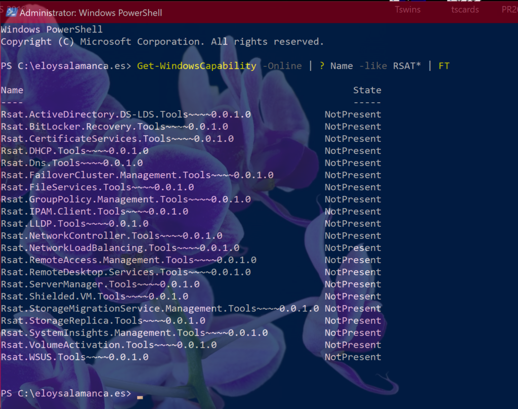 install rsat tools windows 10 powershell